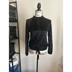 VTG Stoplight Of California High Neck Black Crushed Velvet Waist Tie Blouse Read